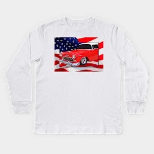 Patriotic 55 Chevy Kids Long Sleeve T-Shirt